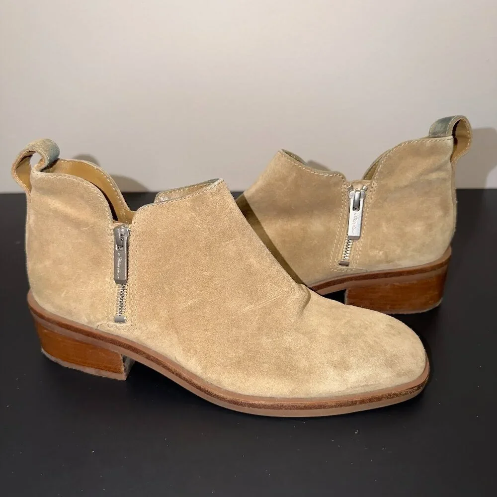 3.1 Phillip Lim Tan Suede Ankle Booties Size 38 Leather Block Heel